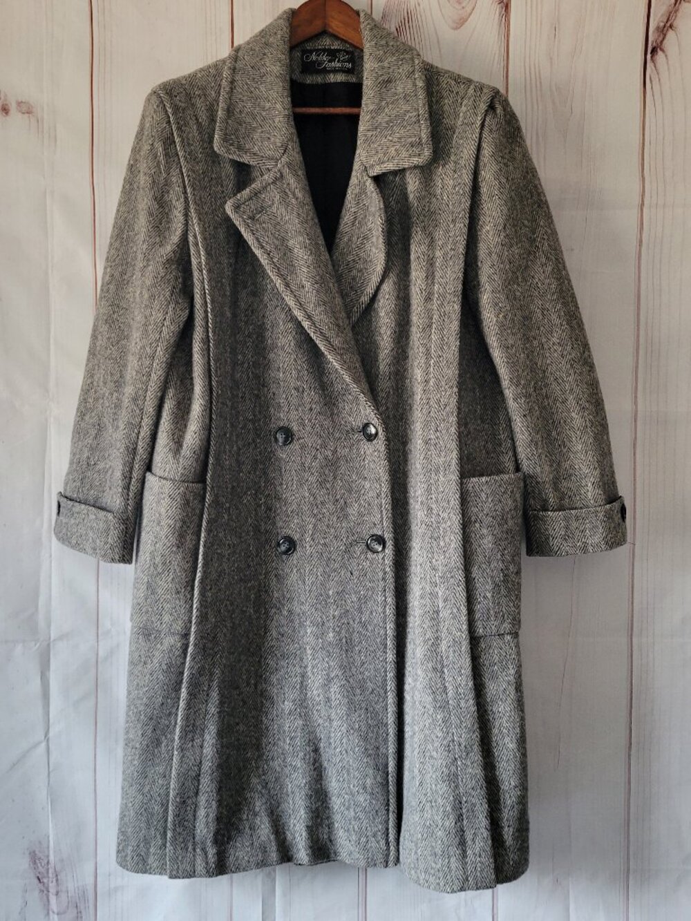 Vintage Noble Fashions Made in USA 80% Wool Double-breasted Herringbone Trench C